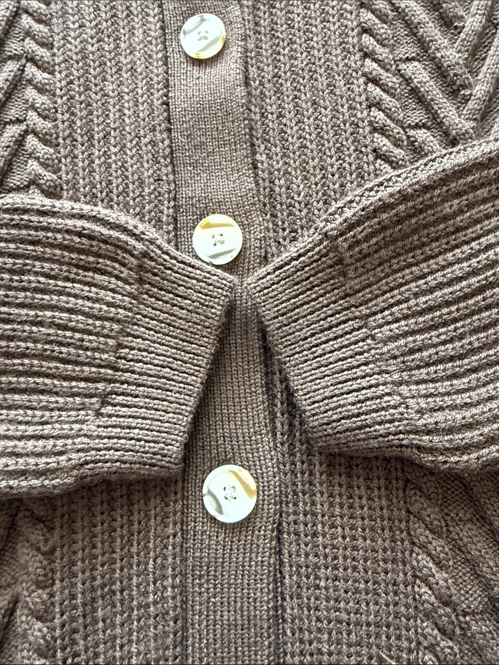 Quince Australian Merino Wool Collared Cable Cardigan chocolate brown S Small - Picture 7 of 12